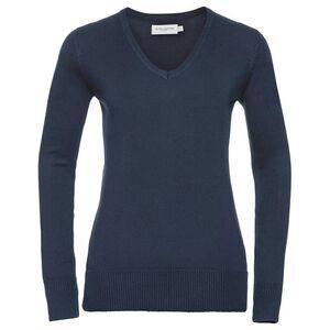 Russell Collection Womens/Ladies Cotton Acrylic V Neck Sweatshirt / French Navy